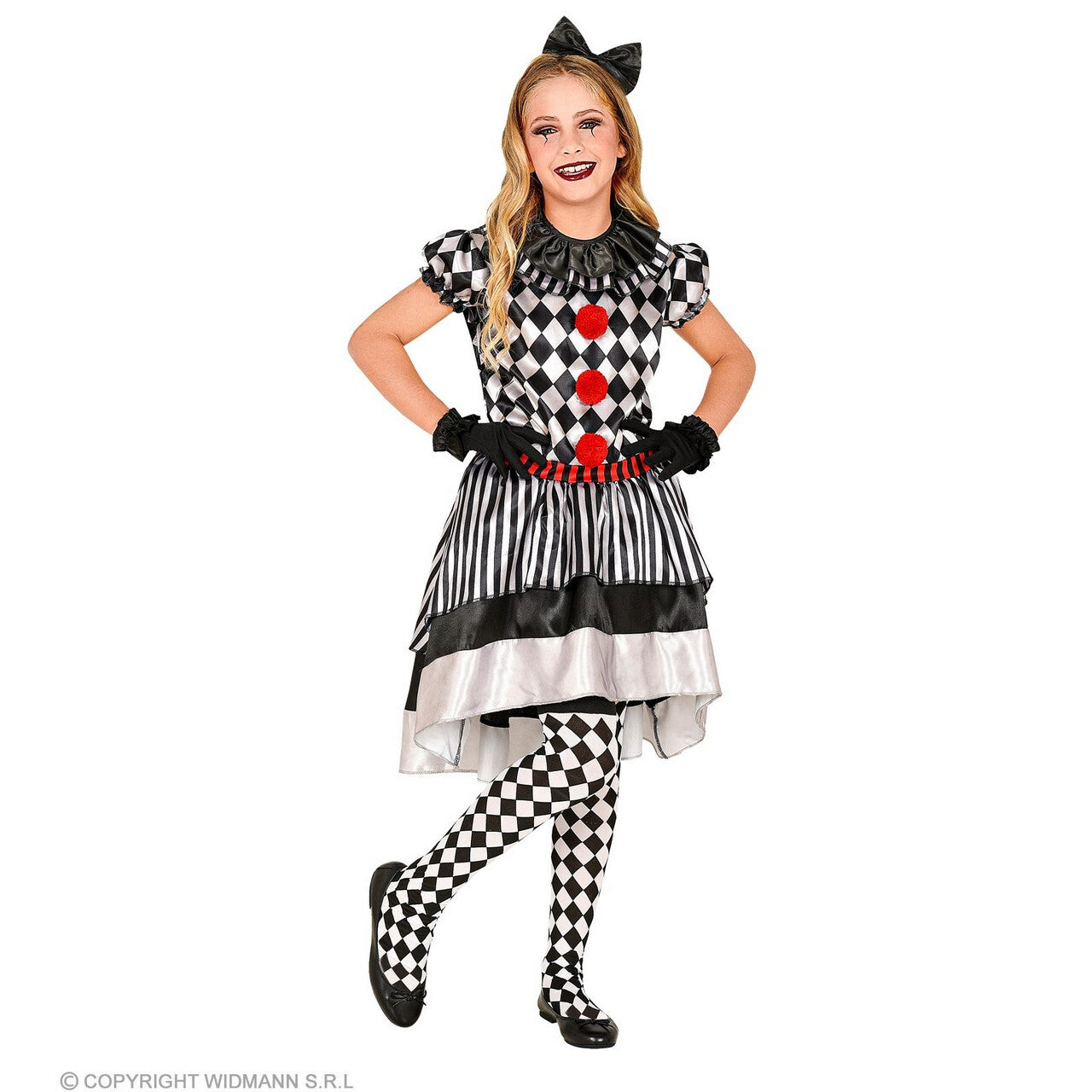 Op deze afbeelding zie je een Kostuums, van het merk Widmann. Speelse Harlekijn Pop Kind Meisje Kostuum