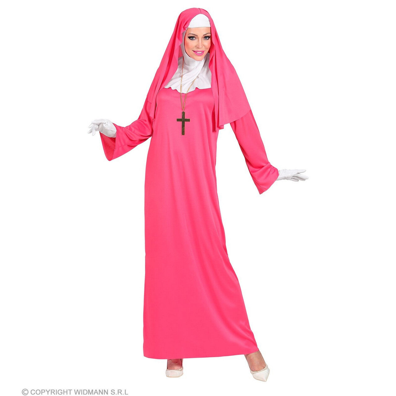 Op deze afbeelding zie je een Kostuums, van het merk Widmann. Hippe Spraakmakende Non Roze Vrouw Kostuum