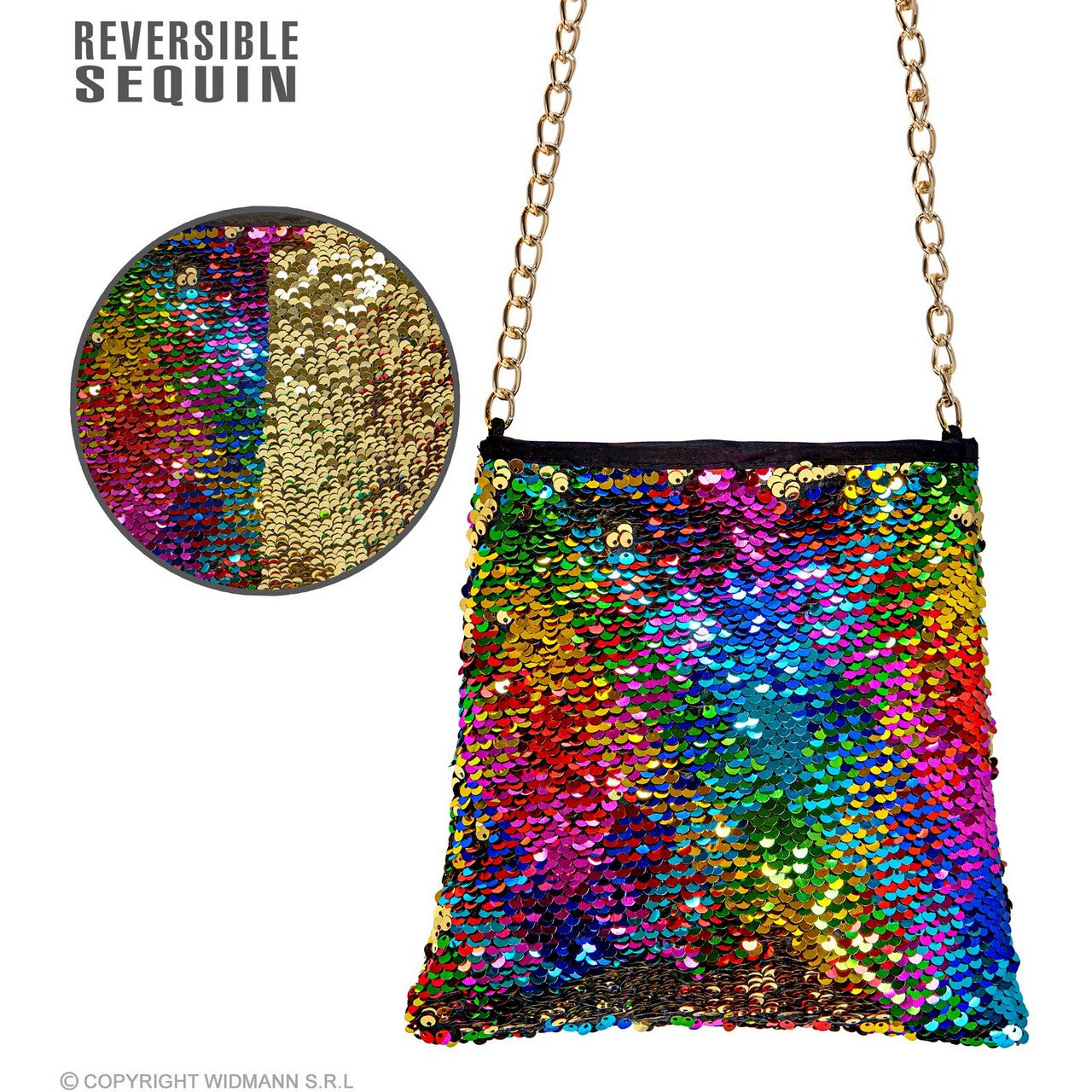Op deze afbeelding zie je een Accessoires, van het merk Widmann. Omkeerbare Pailletten Tas Regenboog / Goud Sonja