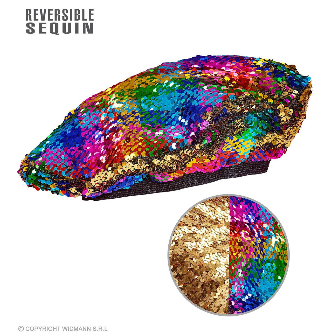 Op deze afbeelding zie je een Accessoires, van het merk Widmann. Omkeerbare Pailletten Baret Regenboog / Goud Hippe Hanna