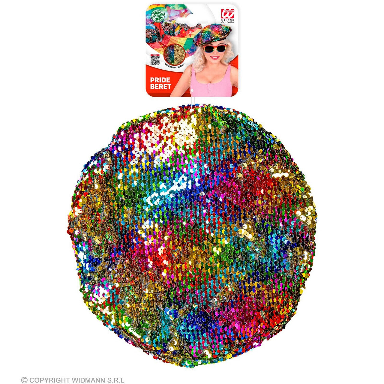 Op deze afbeelding zie je een Accessoires, van het merk Widmann. Omkeerbare Pailletten Baret Regenboog / Goud Hippe Hanna