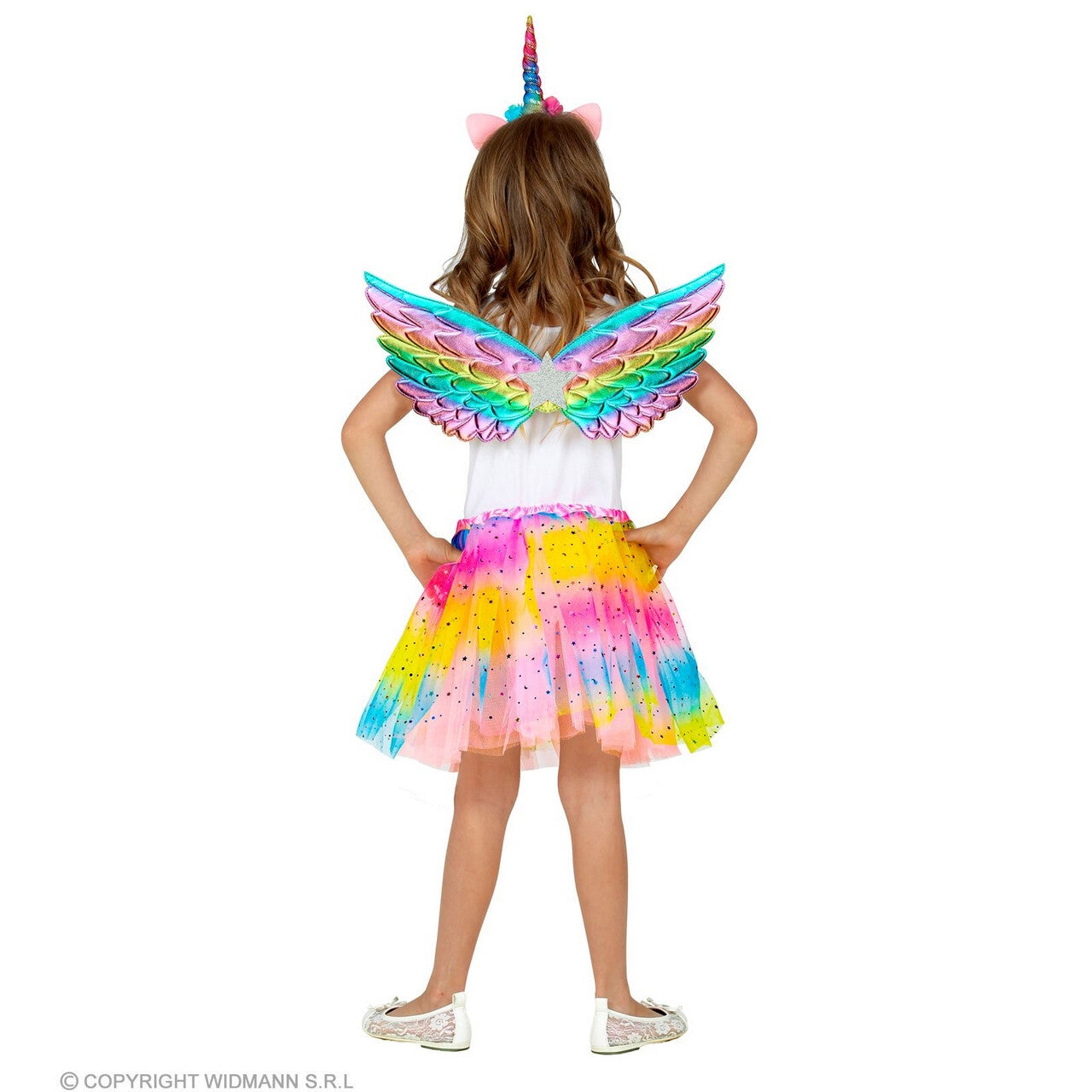 Op deze afbeelding zie je een Kostuums, van het merk Widmann. Kleurige Unicorn Set Meisje Kostuum