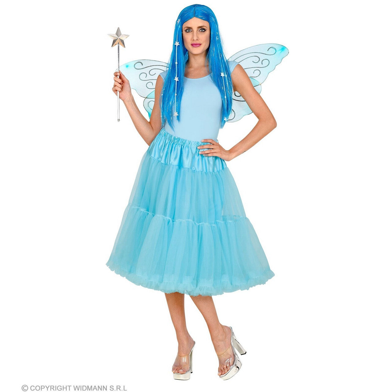 Op deze afbeelding zie je een Kostuums, van het merk Widmann. Knielange Tulle Rok Petticoat 65 Centimeter Lichtblauw Vrouw