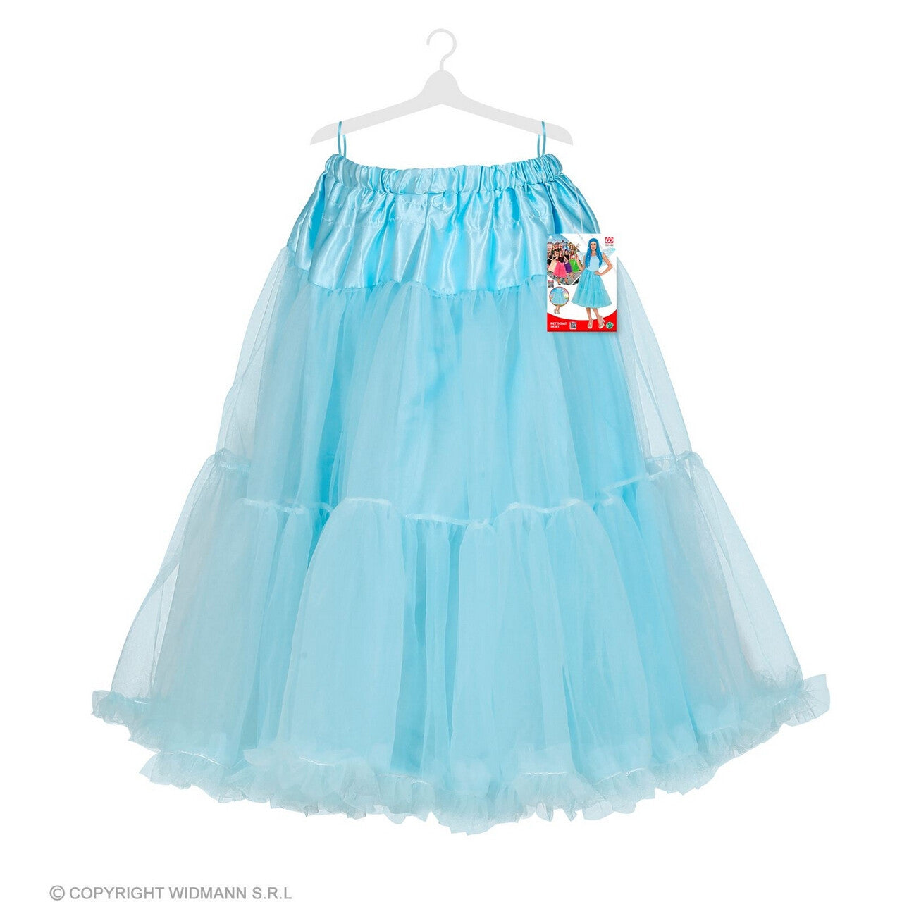 Op deze afbeelding zie je een Kostuums, van het merk Widmann. Knielange Tulle Rok Petticoat 65 Centimeter Lichtblauw Vrouw