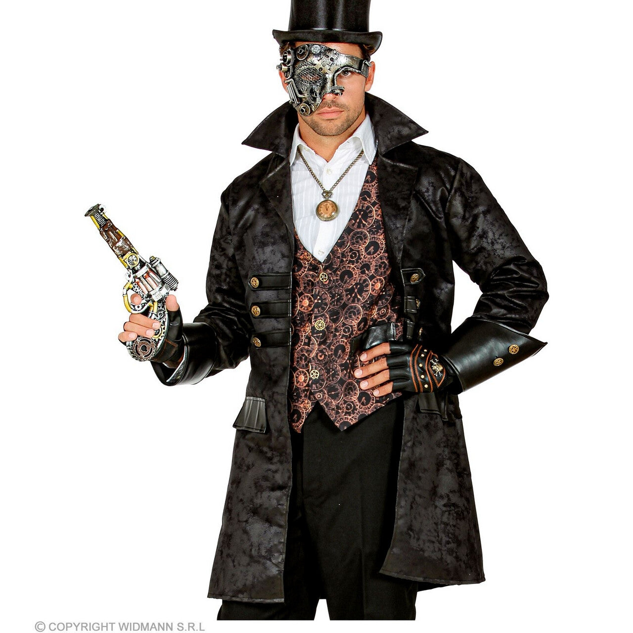 Op deze afbeelding zie je een Kostuums, van het merk Widmann. Lederlook Steampunk Piraat Jas Serano Man