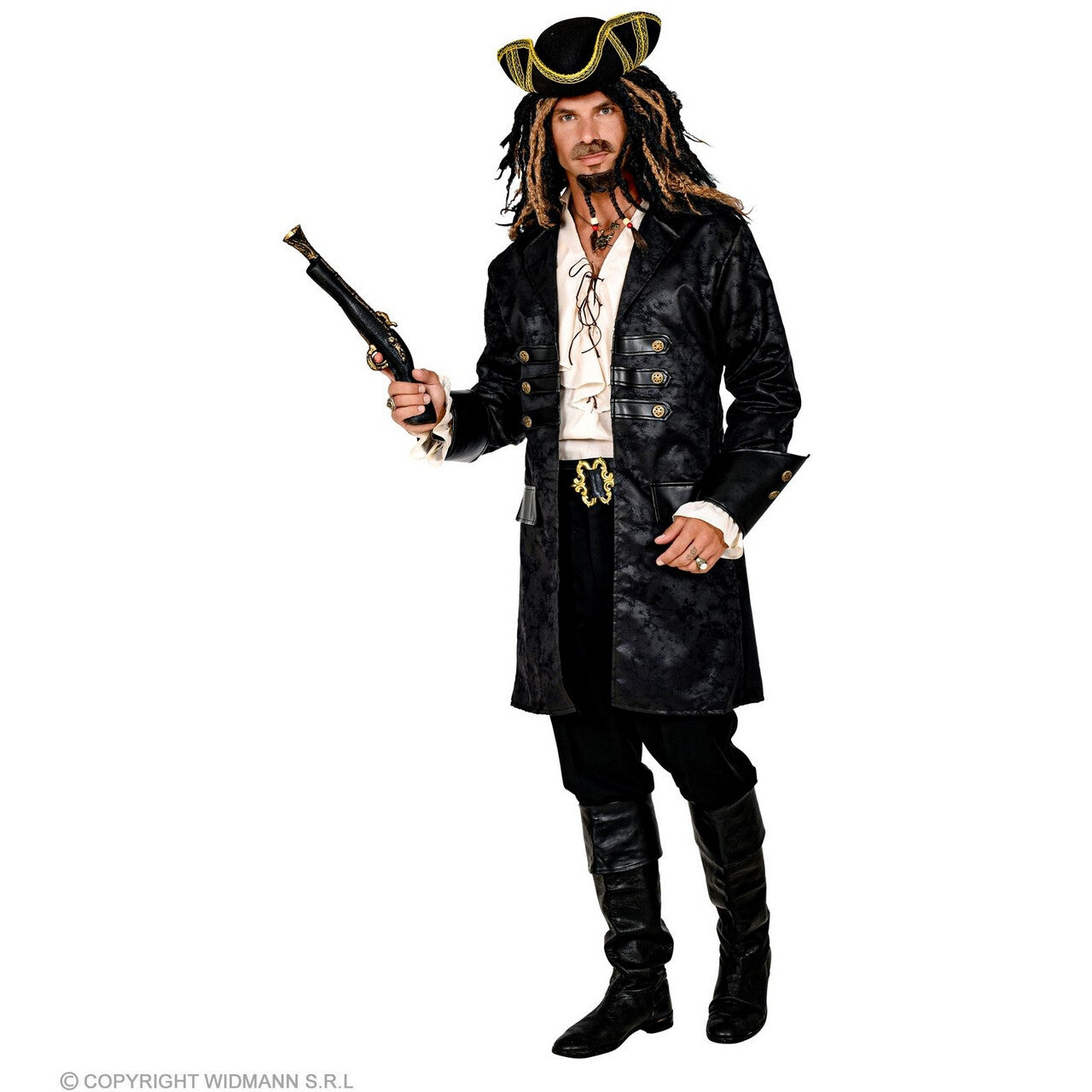 Op deze afbeelding zie je een Kostuums, van het merk Widmann. Lederlook Steampunk Piraat Jas Serano Man