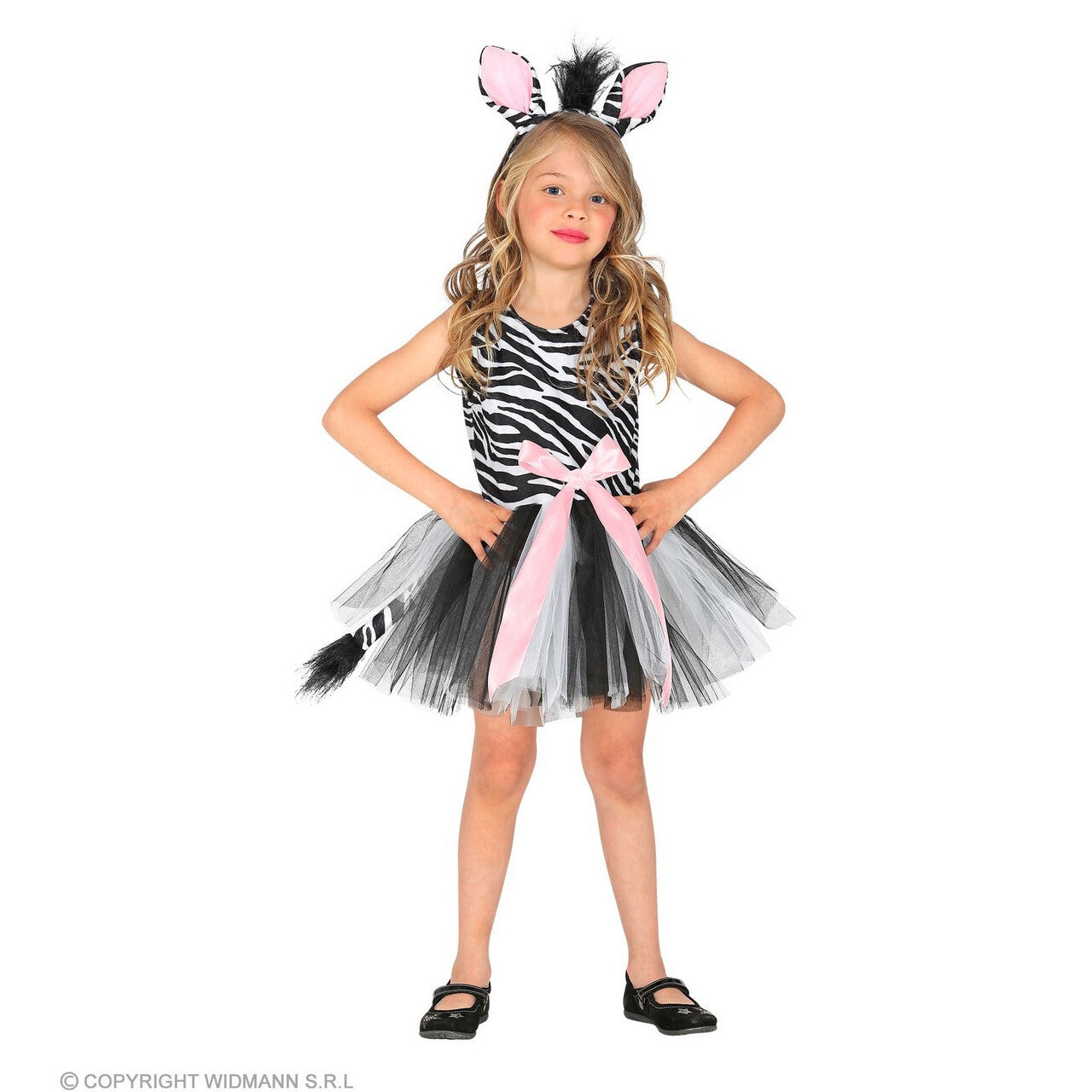 Op deze afbeelding zie je een Kostuums, van het merk Widmann. Huppelende Unieke Zebra Xena Meisje Kostuum
