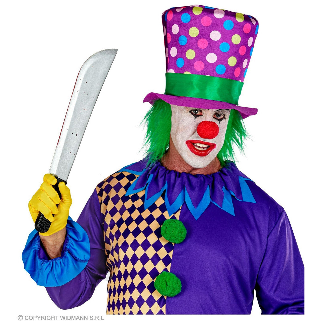 Op deze afbeelding zie je een Accessoires, van het merk Widmann. Blije Hoed Clown Stippie Met Gekleurde Stippen En Haar