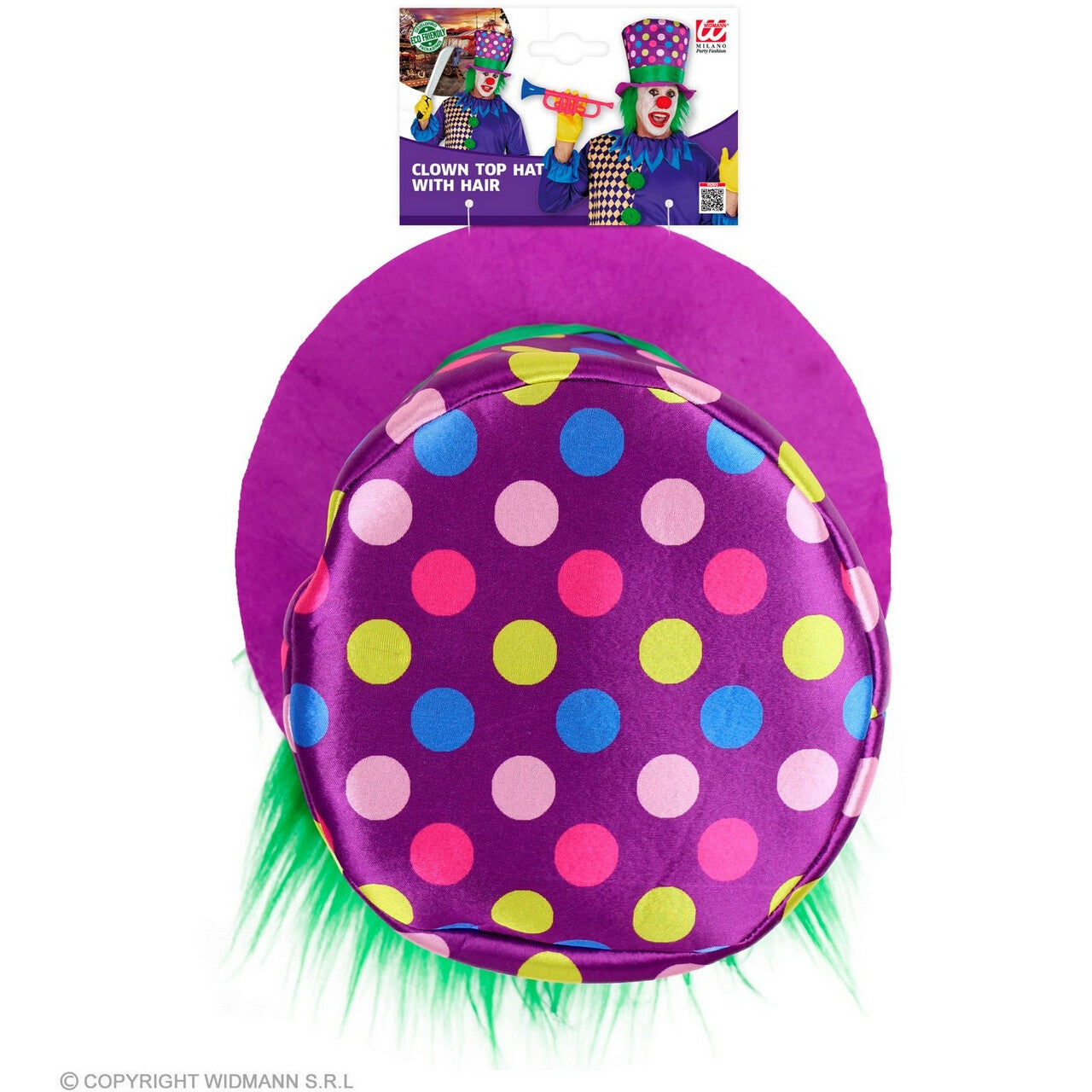 Op deze afbeelding zie je een Accessoires, van het merk Widmann. Blije Hoed Clown Stippie Met Gekleurde Stippen En Haar