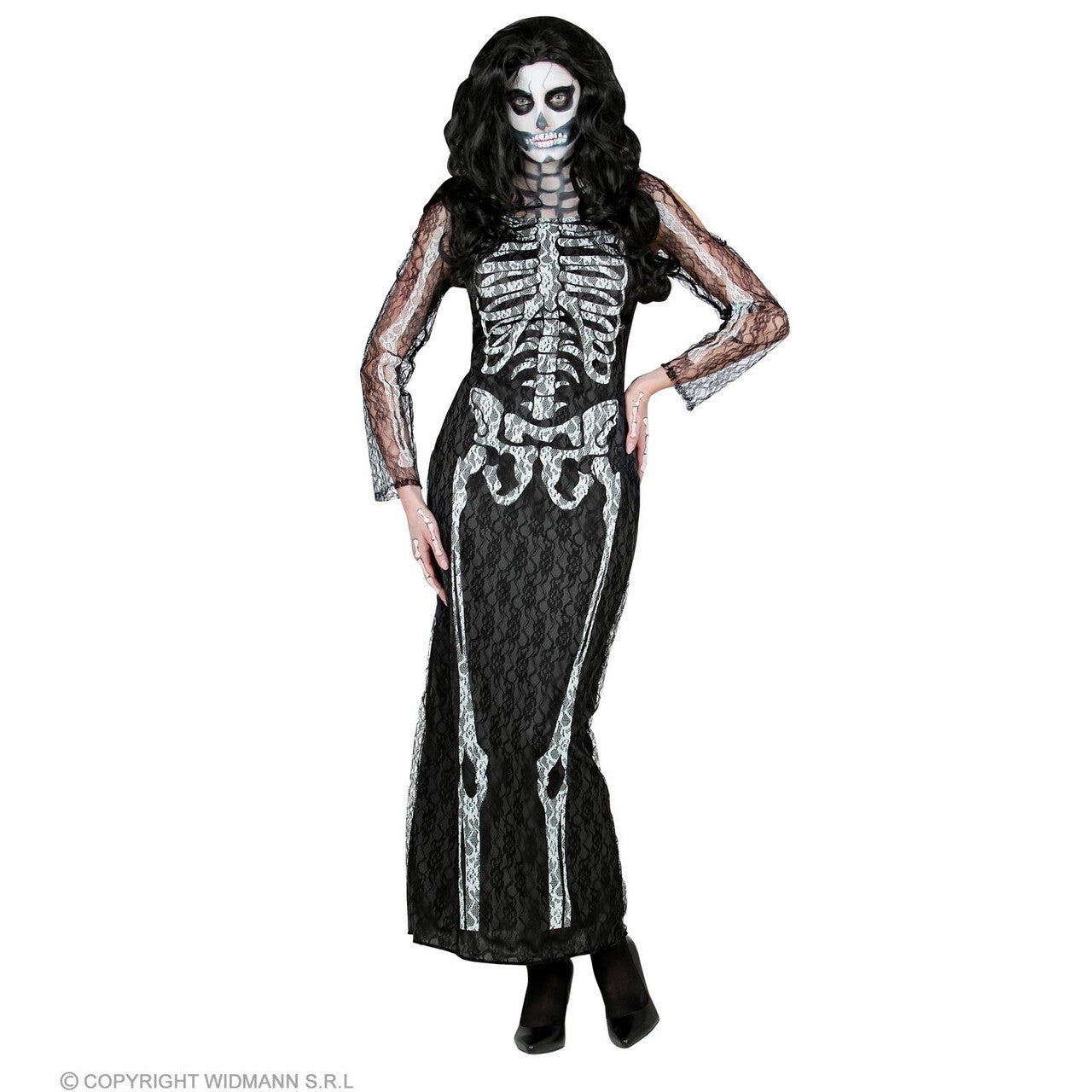 Op deze afbeelding zie je een Kostuums, van het merk Widmann. Elegante Uitgemergelde Skeletta Vrouw Kostuum