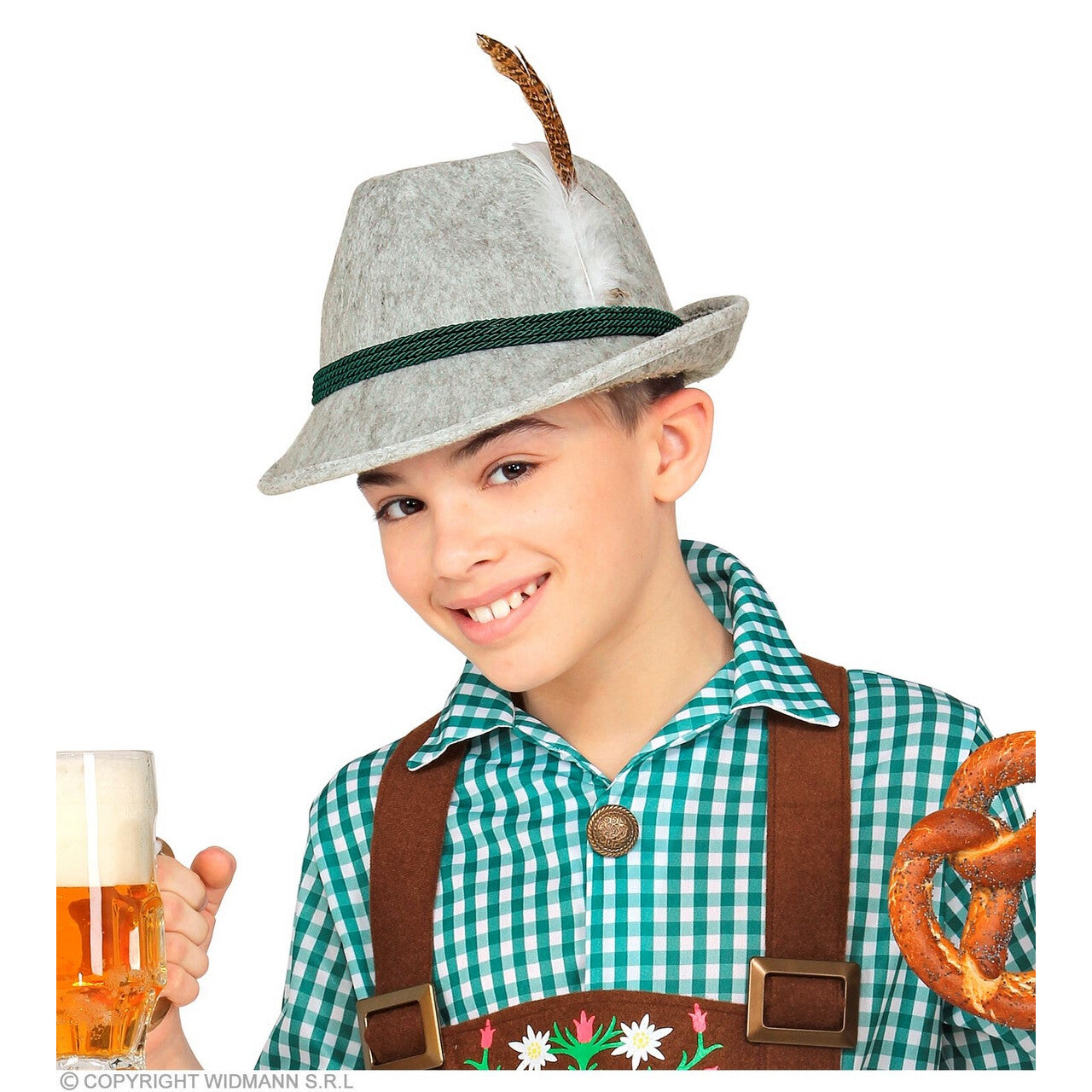 Op deze afbeelding zie je een Accessoires, van het merk Widmann. Jonge Anton Fedora Hoed Met Veer