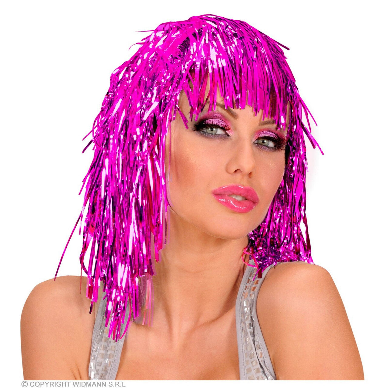 Op deze afbeelding zie je een Accessoires, van het merk Widmann. Roze Feesthaar Disco Pruik