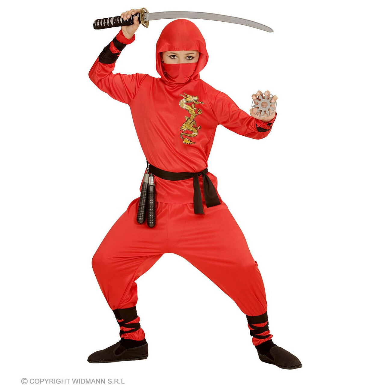 Op deze afbeelding zie je een Kostuums, van het merk Widmann. Red Dragon Ninja Strijder Jongen Kostuum