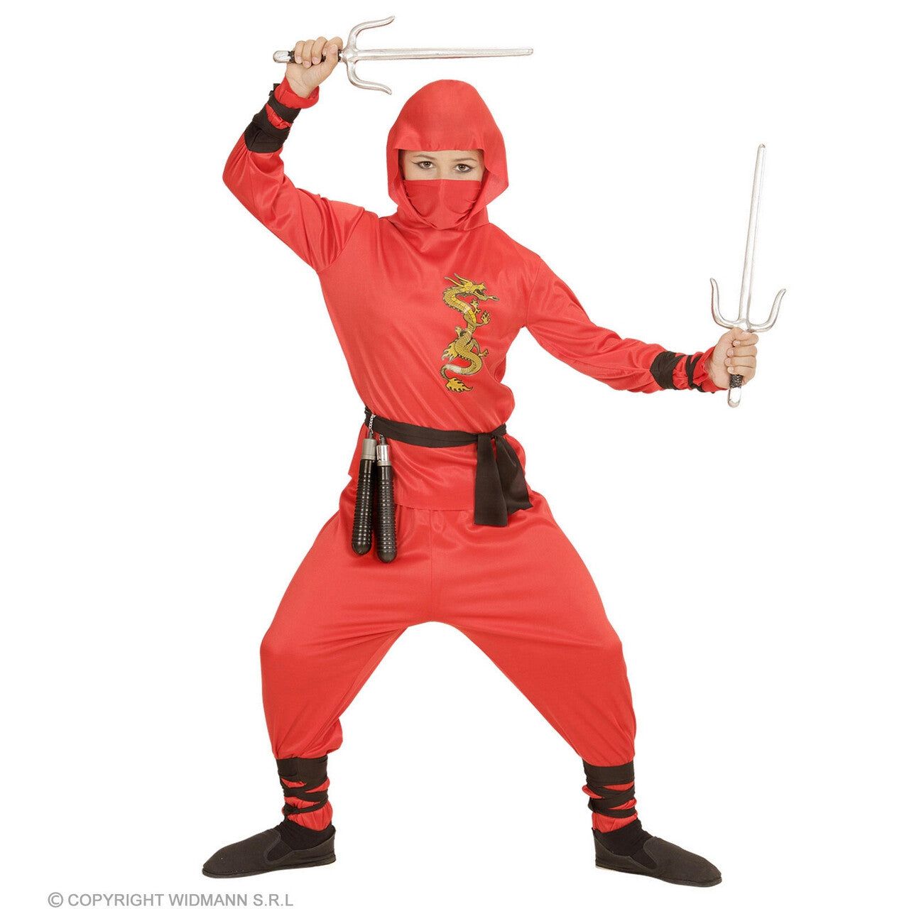 Op deze afbeelding zie je een Kostuums, van het merk Widmann. Red Dragon Ninja Strijder Jongen Kostuum