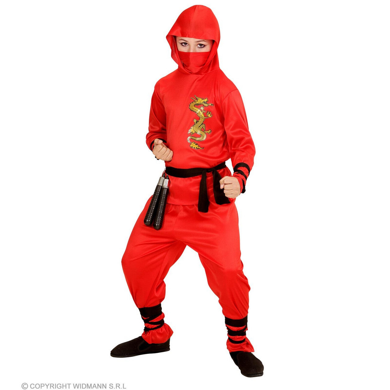 Op deze afbeelding zie je een Kostuums, van het merk Widmann. Red Dragon Ninja Strijder Jongen Kostuum