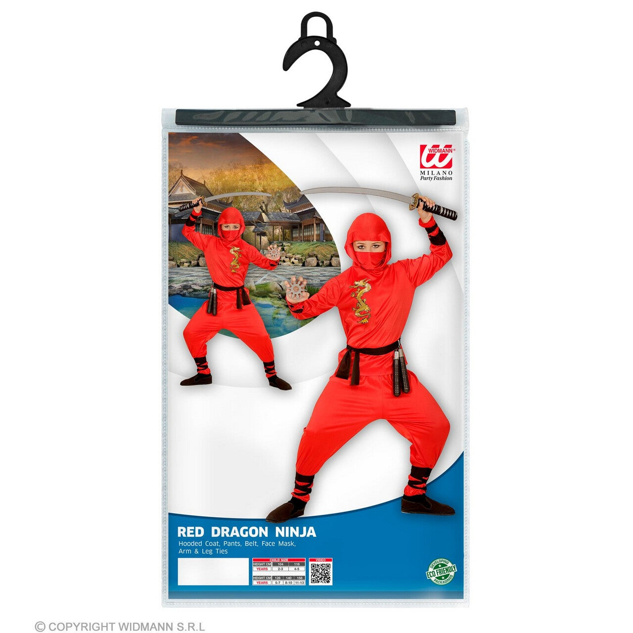 Op deze afbeelding zie je een Kostuums, van het merk Widmann. Red Dragon Ninja Strijder Jongen Kostuum