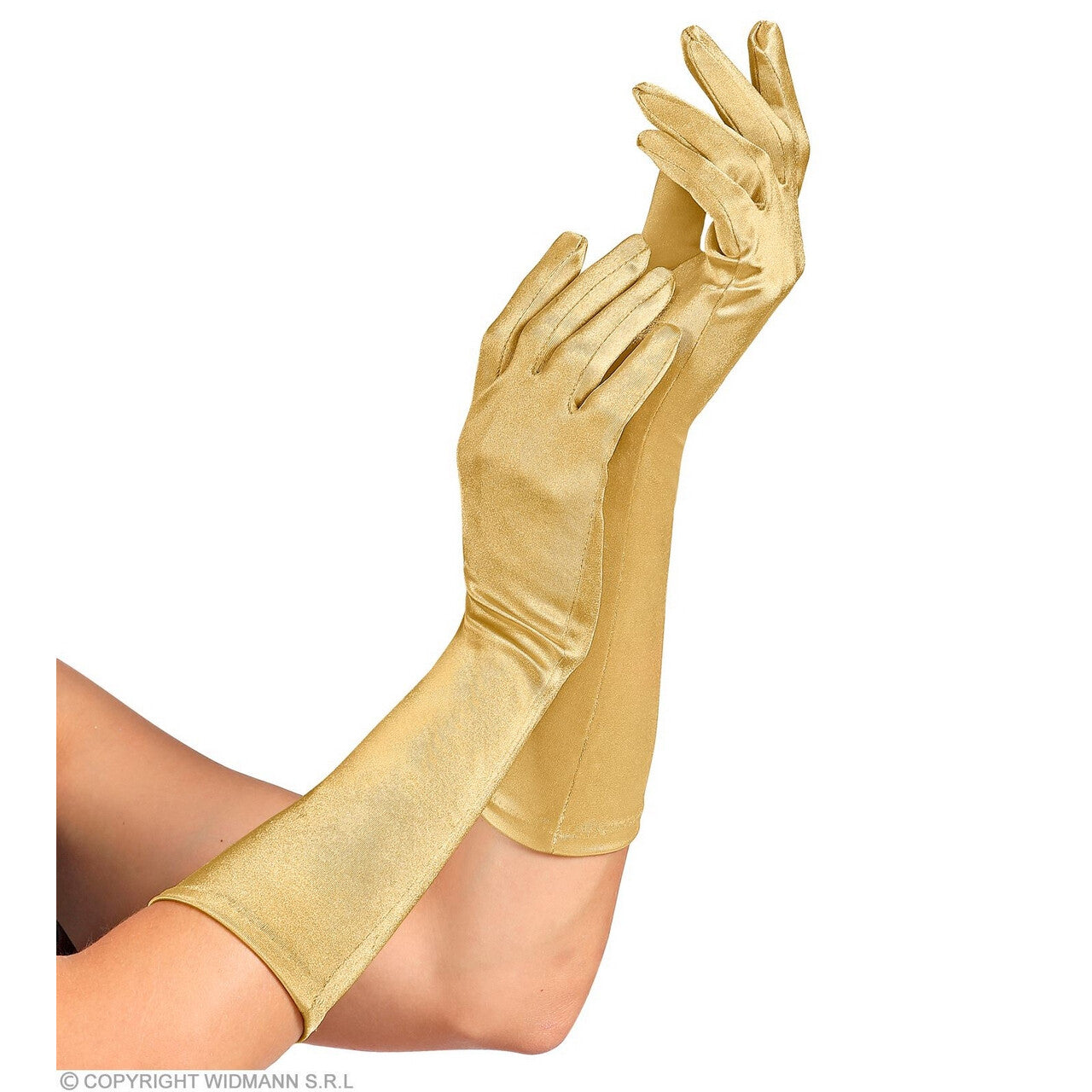 Op deze afbeelding zie je een Accessoires, van het merk Widmann. Elegante Handschoenen Satijn Elastaan 40 Centimeter Goud