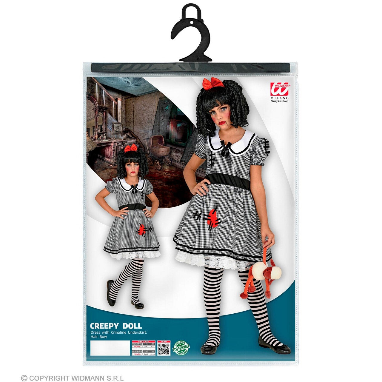 Op deze afbeelding zie je een Kostuums, van het merk Widmann. Lugubere Speel Pop Dora Meisje Kostuum