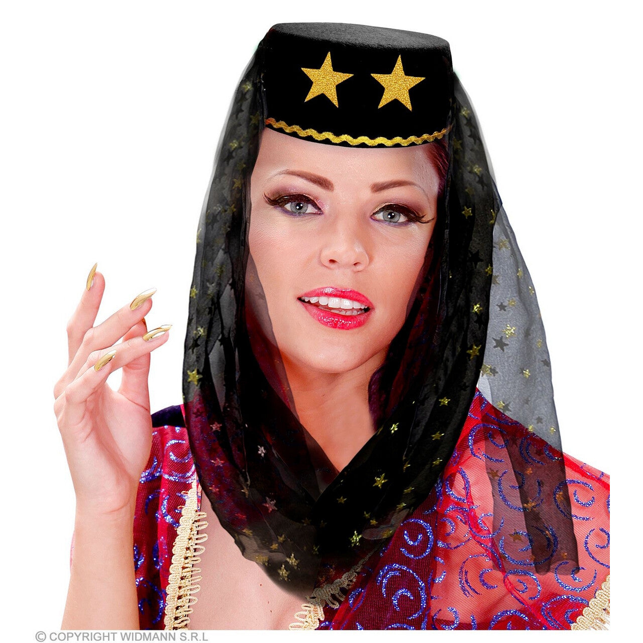 Op deze afbeelding zie je een Accessoires, van het merk Widmann. Harem Hoed Met Sluier Leila, Zwart