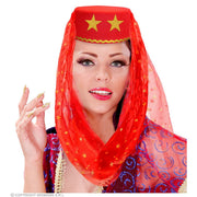 Op deze afbeelding zie je een Accessoires, van het merk Widmann. Harem Hoed Met Sluier Yasmine, Rood