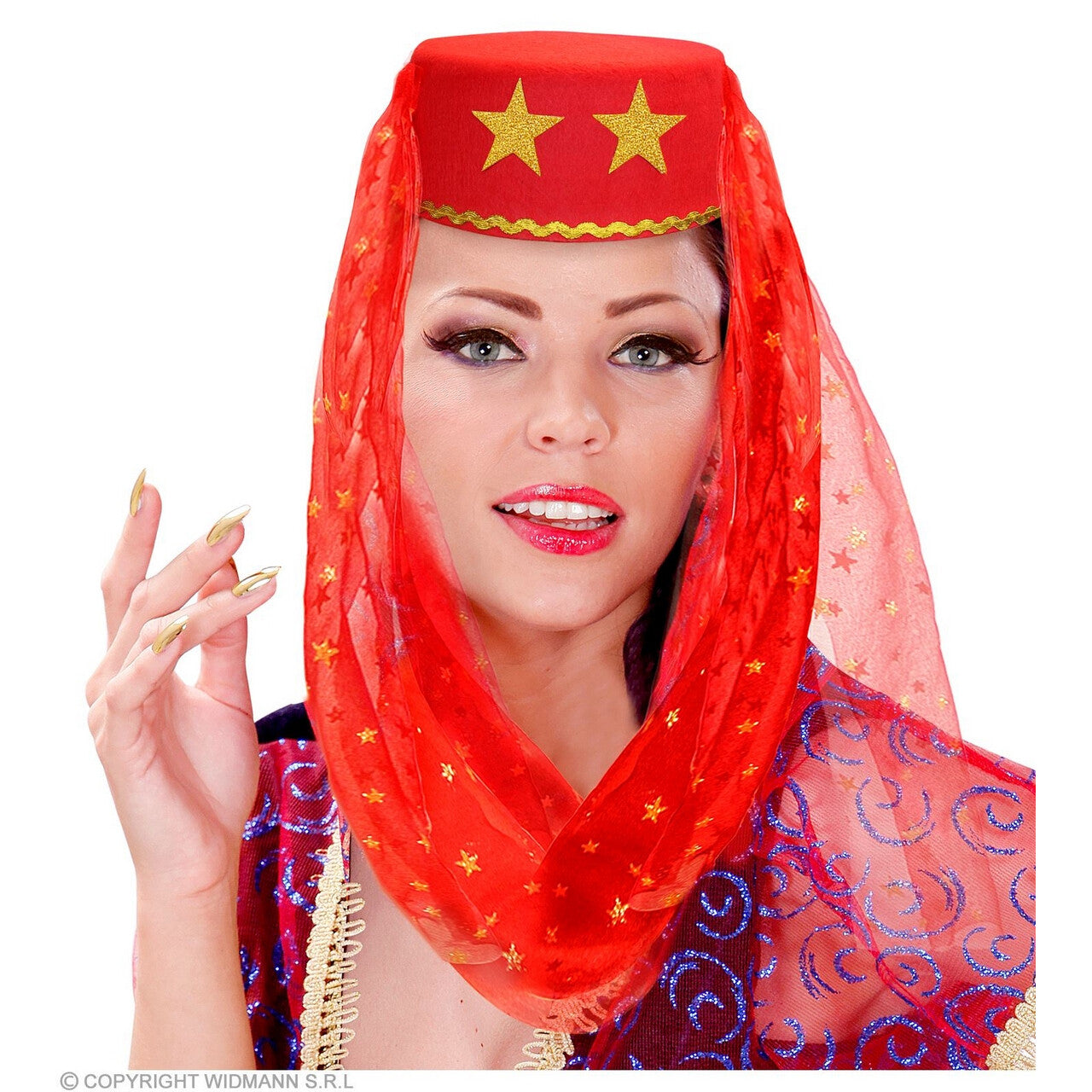 Op deze afbeelding zie je een Accessoires, van het merk Widmann. Harem Hoed Met Sluier Yasmine, Rood
