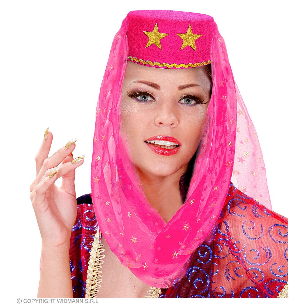 Op deze afbeelding zie je een Accessoires, van het merk Widmann. Harem Hoed Met Sluier Alina, Roze