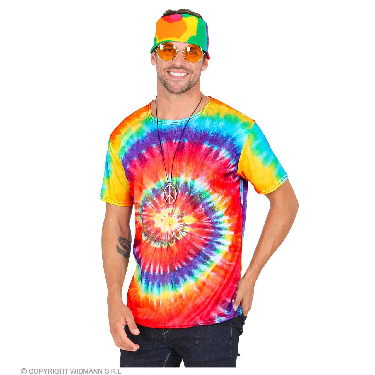 Op deze afbeelding zie je een Kostuums, van het merk Widmann. Hippie Shirt Tie-Dye Circle Of Freedom
