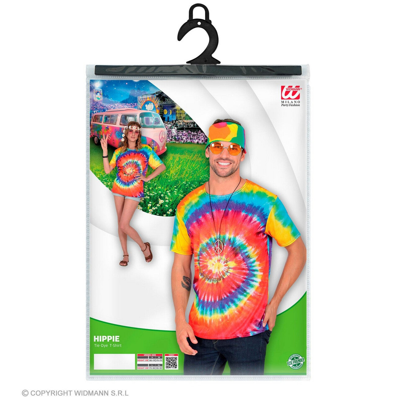 Op deze afbeelding zie je een Kostuums, van het merk Widmann. Hippie Shirt Tie-Dye Circle Of Freedom