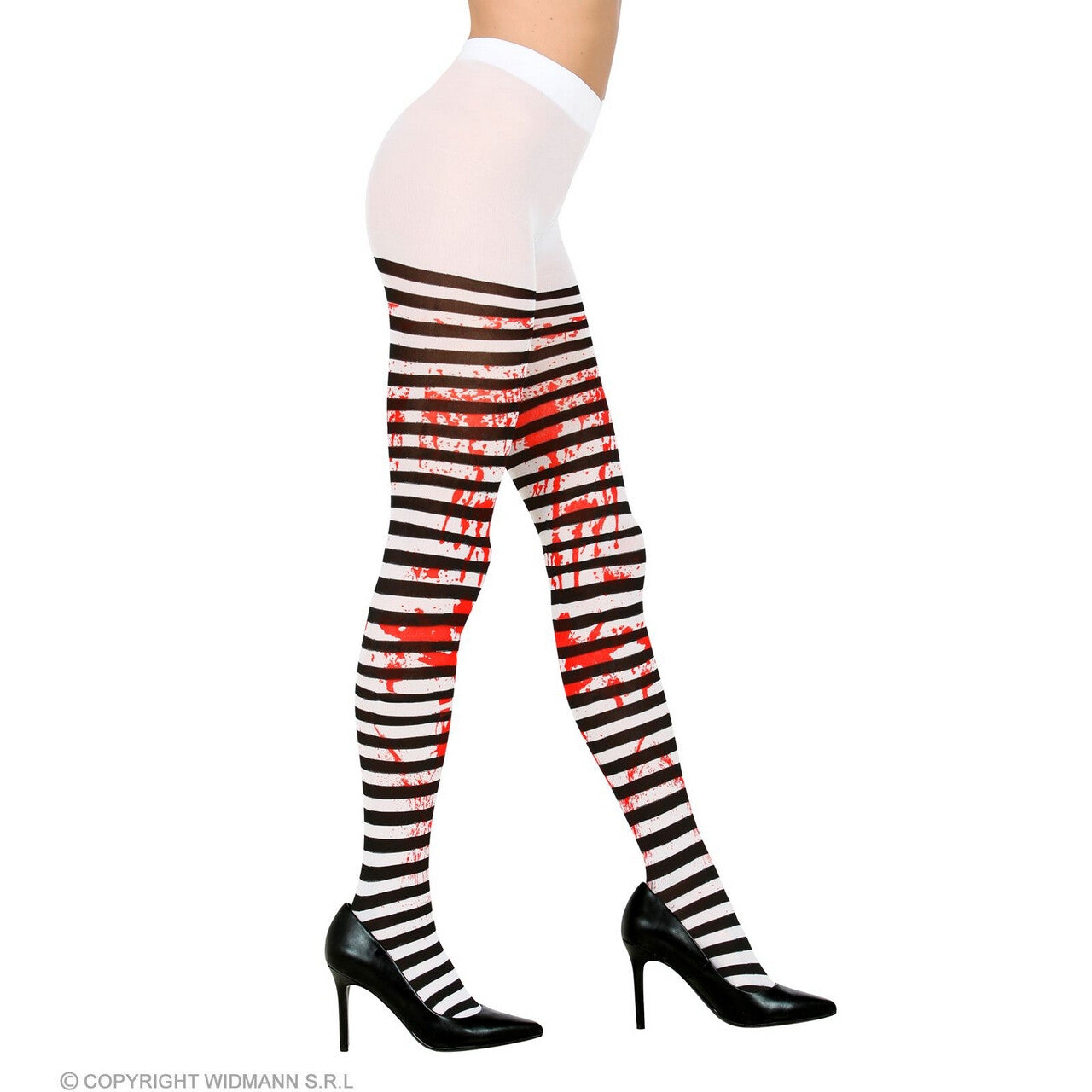 Op deze afbeelding zie je een Kostuums, van het merk Widmann. Panty Zwart Wit Bloederige Benen One Size Vrouw Kostuum