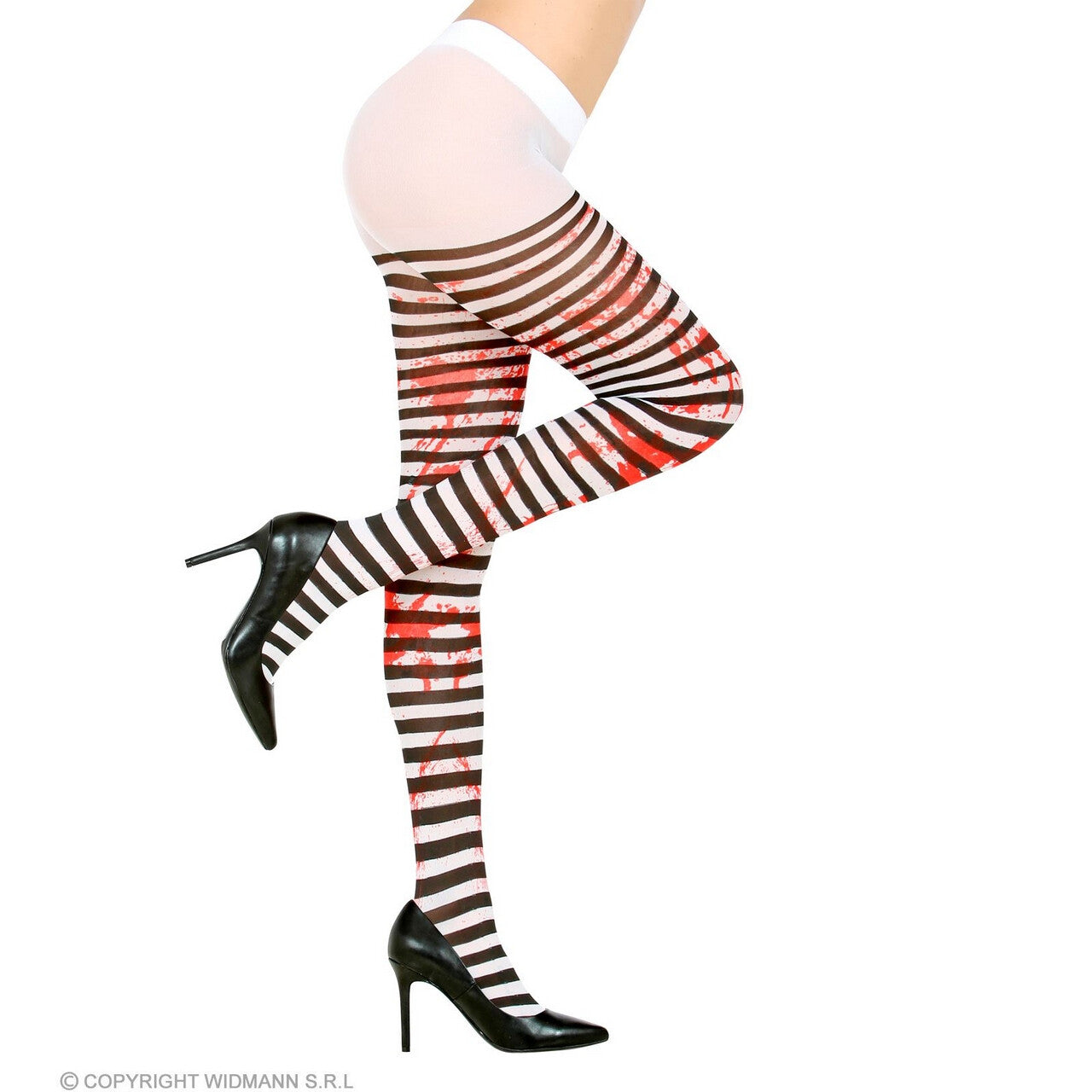 Op deze afbeelding zie je een Kostuums, van het merk Widmann. Panty Zwart Wit Bloederige Benen One Size Vrouw Kostuum