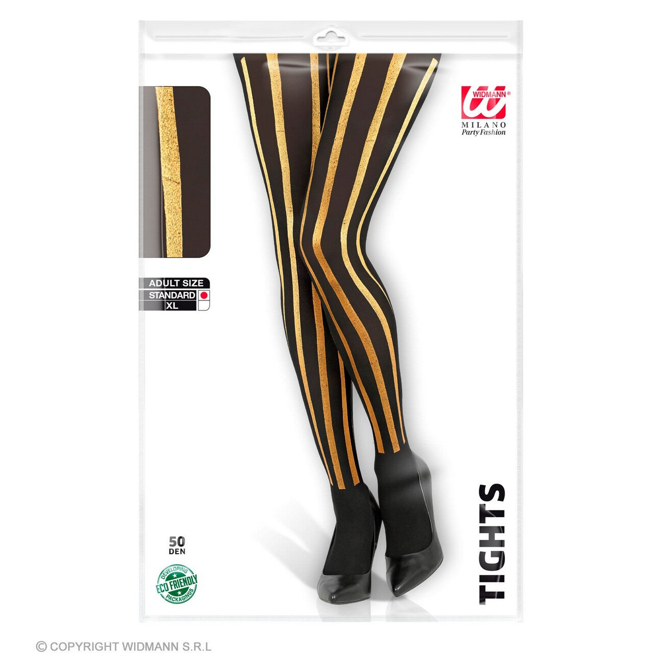 Op deze afbeelding zie je een Accessoires, van het merk Widmann. Panty Zwart Goud Gestreept Goldstripe