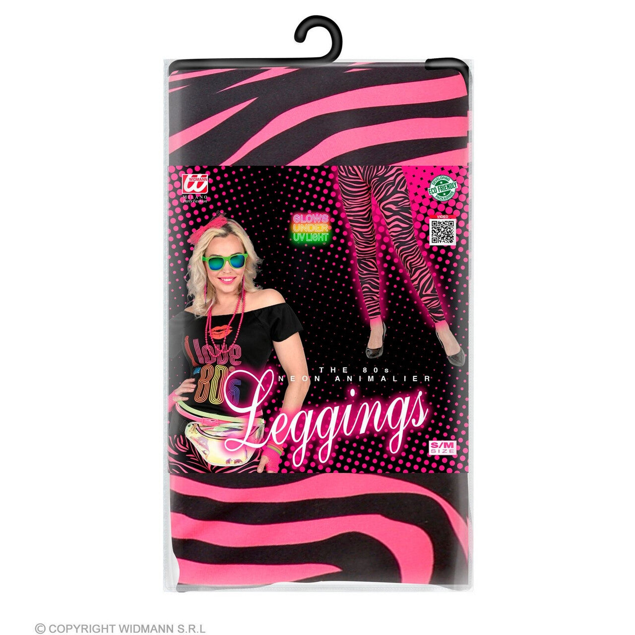 Op deze afbeelding zie je een Kostuums, van het merk Widmann. 80s Legging Rockster Popster Neon Roze Vrouw