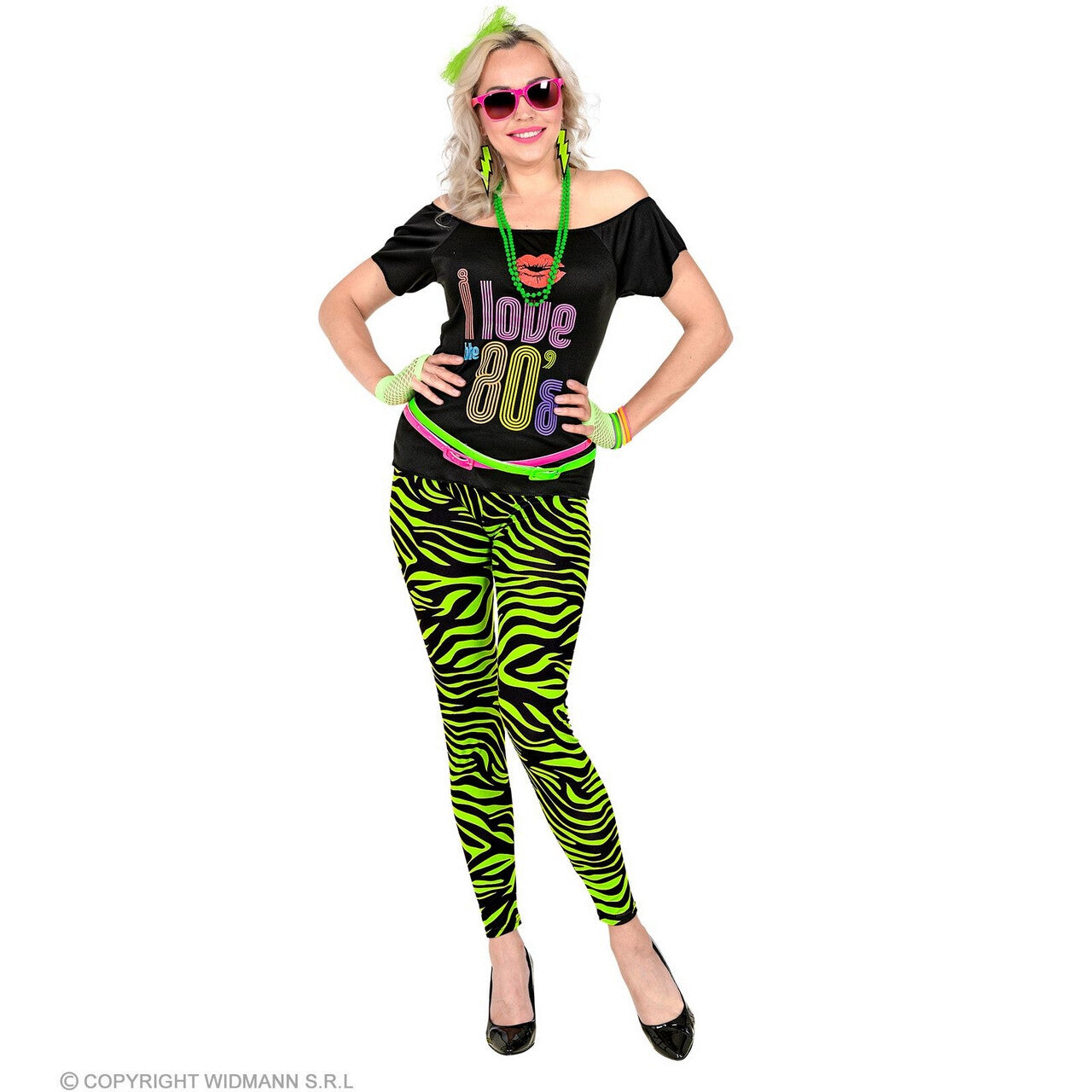 Op deze afbeelding zie je een Kostuums, van het merk Widmann. 80s Legging Kate Neon Groen Vrouw