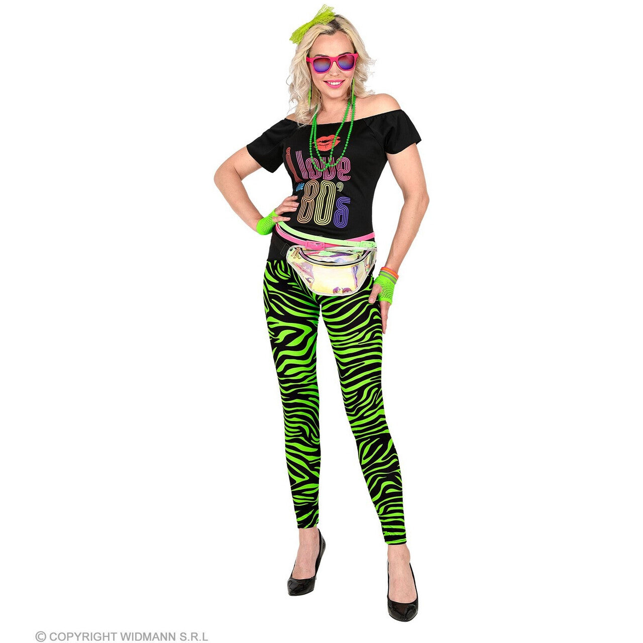 Op deze afbeelding zie je een Kostuums, van het merk Widmann. 80s Legging Kate Neon Groen Vrouw