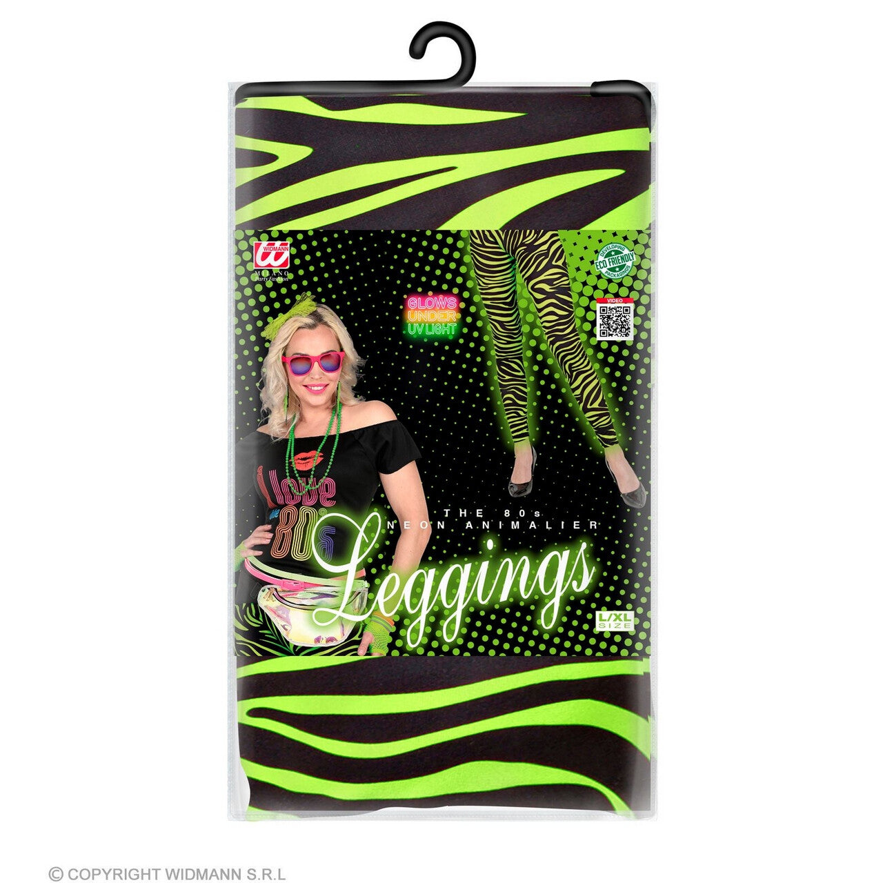 Op deze afbeelding zie je een Kostuums, van het merk Widmann. 80s Legging Kate Neon Groen Vrouw