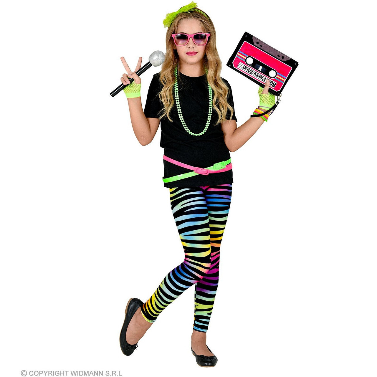 Op deze afbeelding zie je een Kostuums, van het merk Widmann. 80s Legging Melanie Neon Meerkleurig Meisje