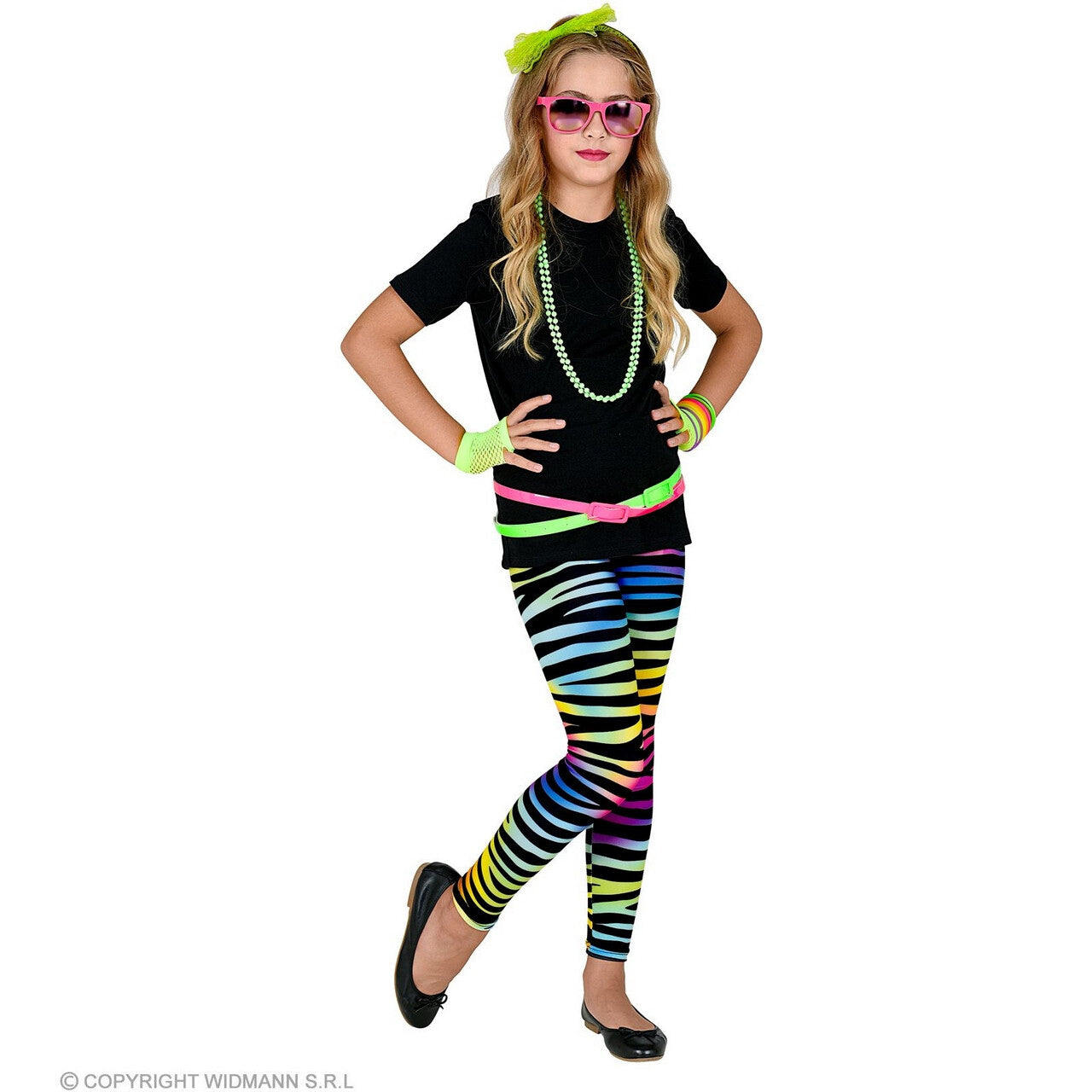 Op deze afbeelding zie je een Kostuums, van het merk Widmann. 80s Legging Melanie Neon Meerkleurig Meisje