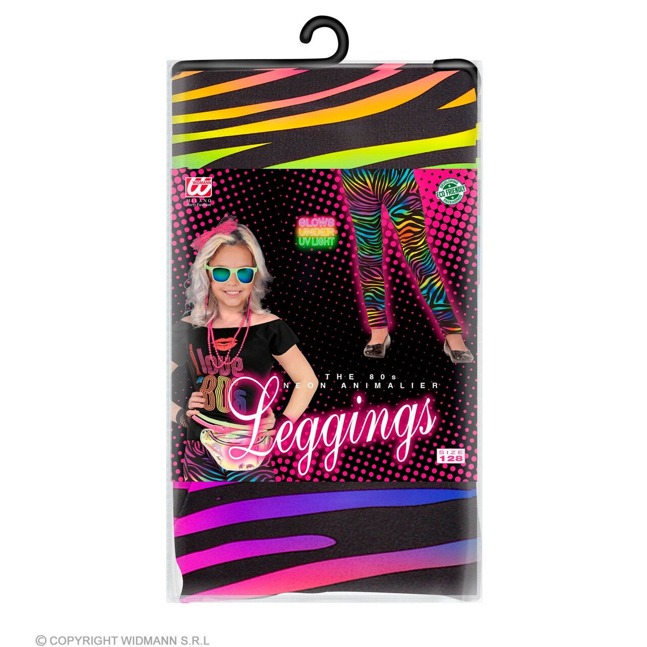 Op deze afbeelding zie je een Kostuums, van het merk Widmann. 80s Legging Melanie Neon Meerkleurig Meisje