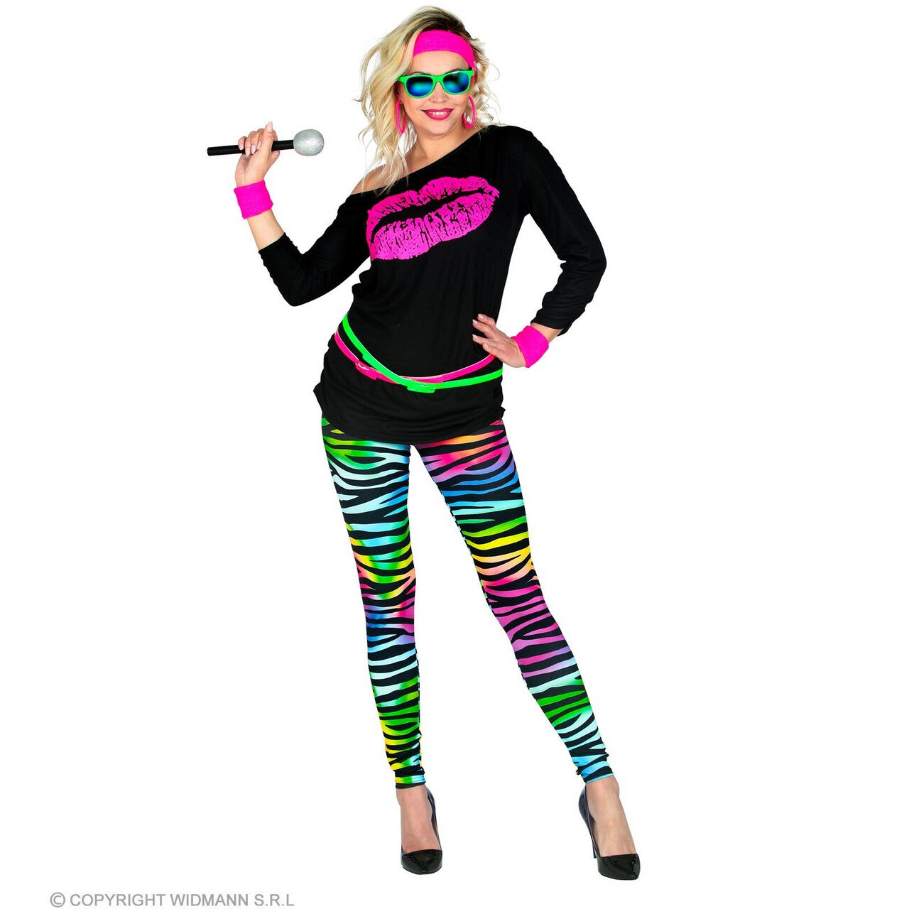 Op deze afbeelding zie je een Kostuums, van het merk Widmann. 80s Legging Conny Neon Meerkleurig Vrouw
