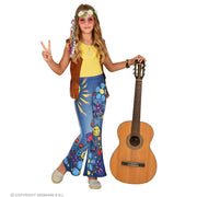Op deze afbeelding zie je een Kostuums, van het merk Widmann. 70s Legging Hippie Peace To The World Meisje