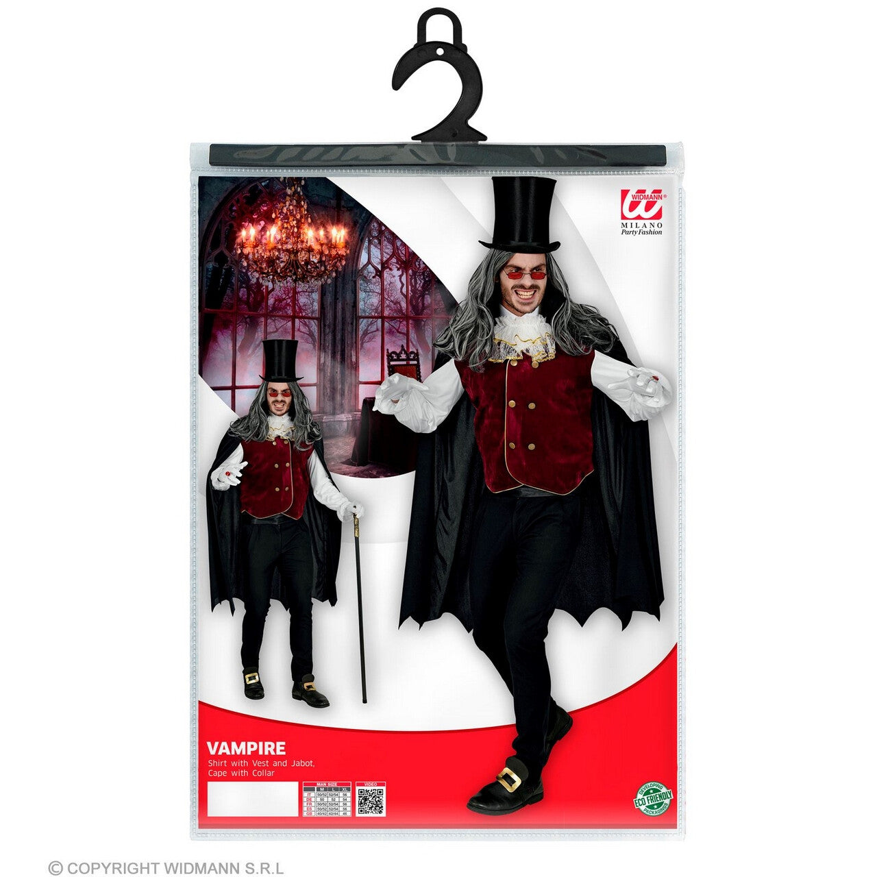 Op deze afbeelding zie je een Kostuums, van het merk Widmann. Valentino Vampiro Bloedjager Man Kostuum