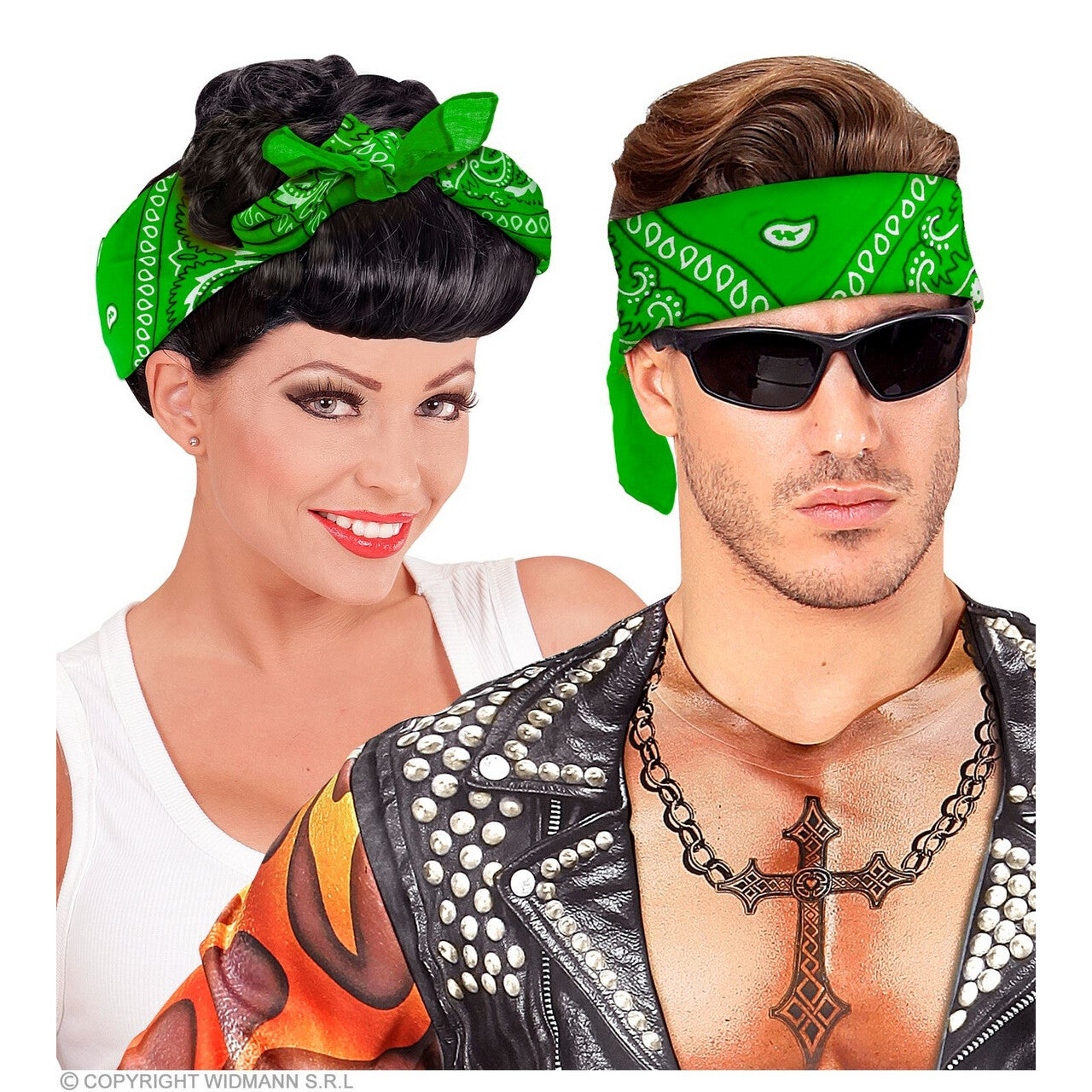 Op deze afbeelding zie je een Accessoires, van het merk Widmann. Bandana Lucky Green 55 X 55 Centimeter