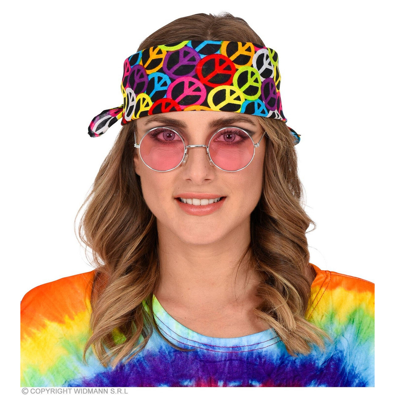 Op deze afbeelding zie je een Accessoires, van het merk Widmann. Bandana Happy Hippie Peace 55 X 55 Centimeter