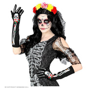 Op deze afbeelding zie je een Accessoires, van het merk Widmann. Handschoenen Skelet Dia De Los Muertos, 40 Centimeter