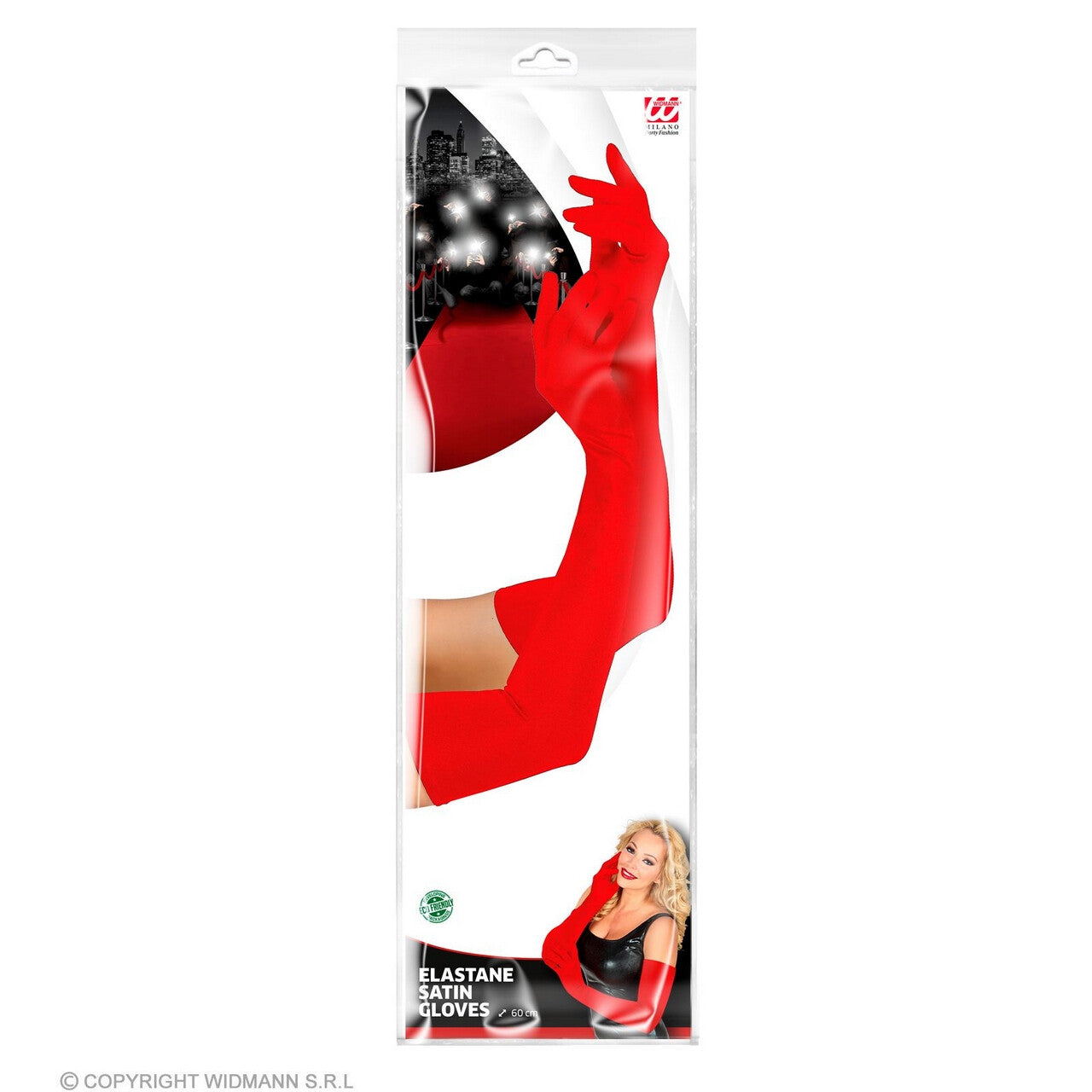 Op deze afbeelding zie je een Accessoires, van het merk Widmann. Superlange Satijnen Handschoenen 60 Centimeter Rood