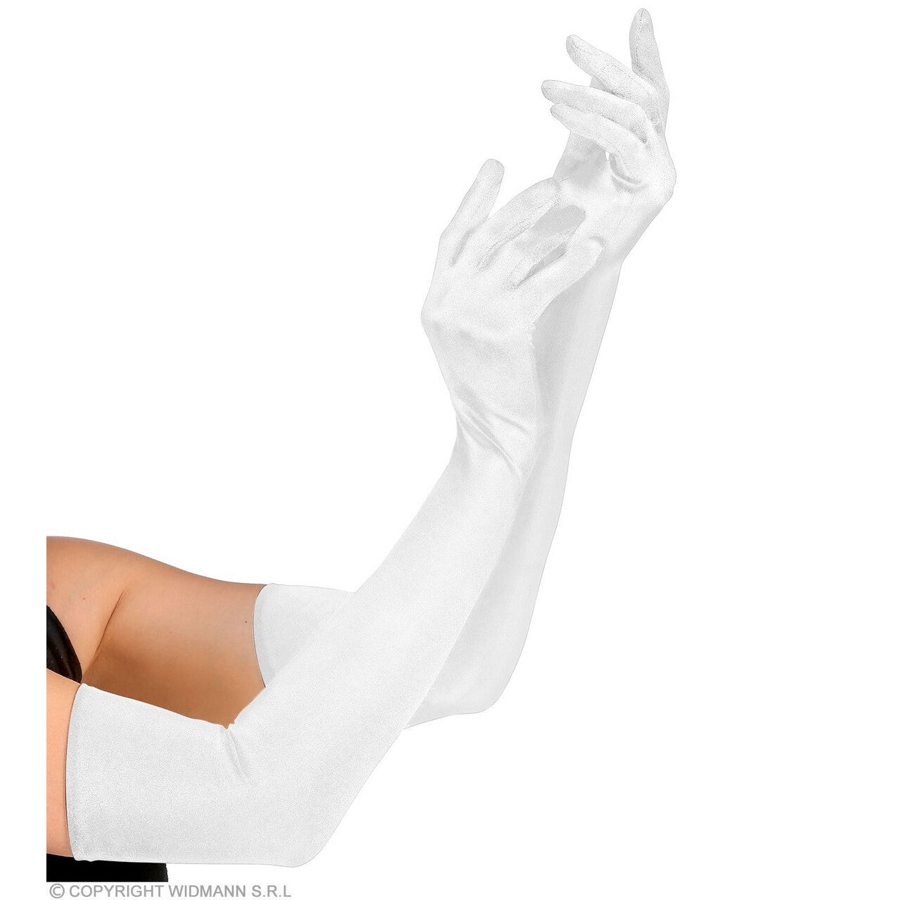 Op deze afbeelding zie je een Accessoires, van het merk Widmann. Superlange Satijnen Handschoenen 60 Centimeter Wit