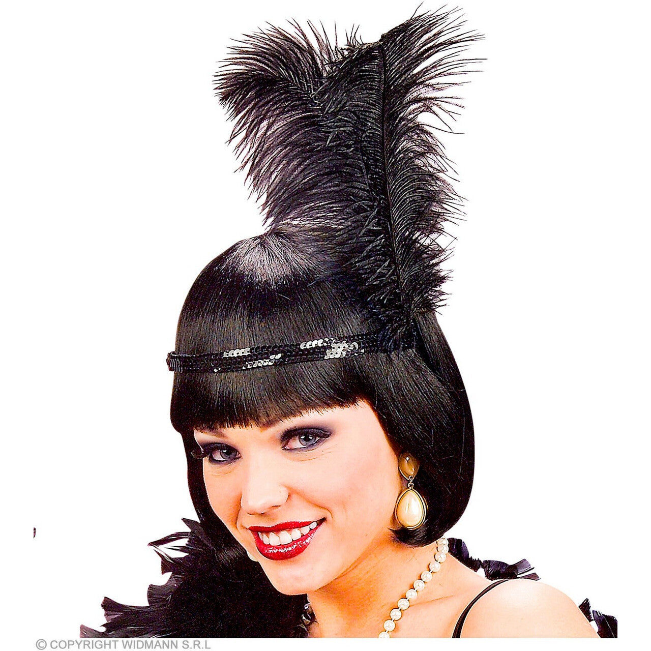 Op deze afbeelding zie je een Accessoires, van het merk Widmann. Roaring Twenties Pailletten Hoofdband Met 2 Veren, Zwart