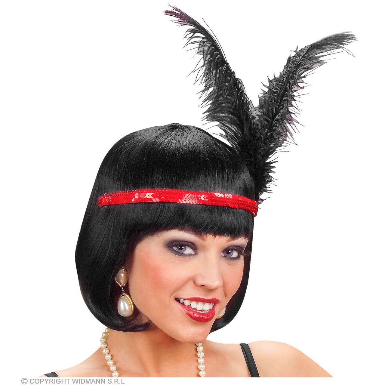 Op deze afbeelding zie je een Accessoires, van het merk Widmann. Roaring Twenties Pailletten Hoofdband Met 2 Veren, Rood
