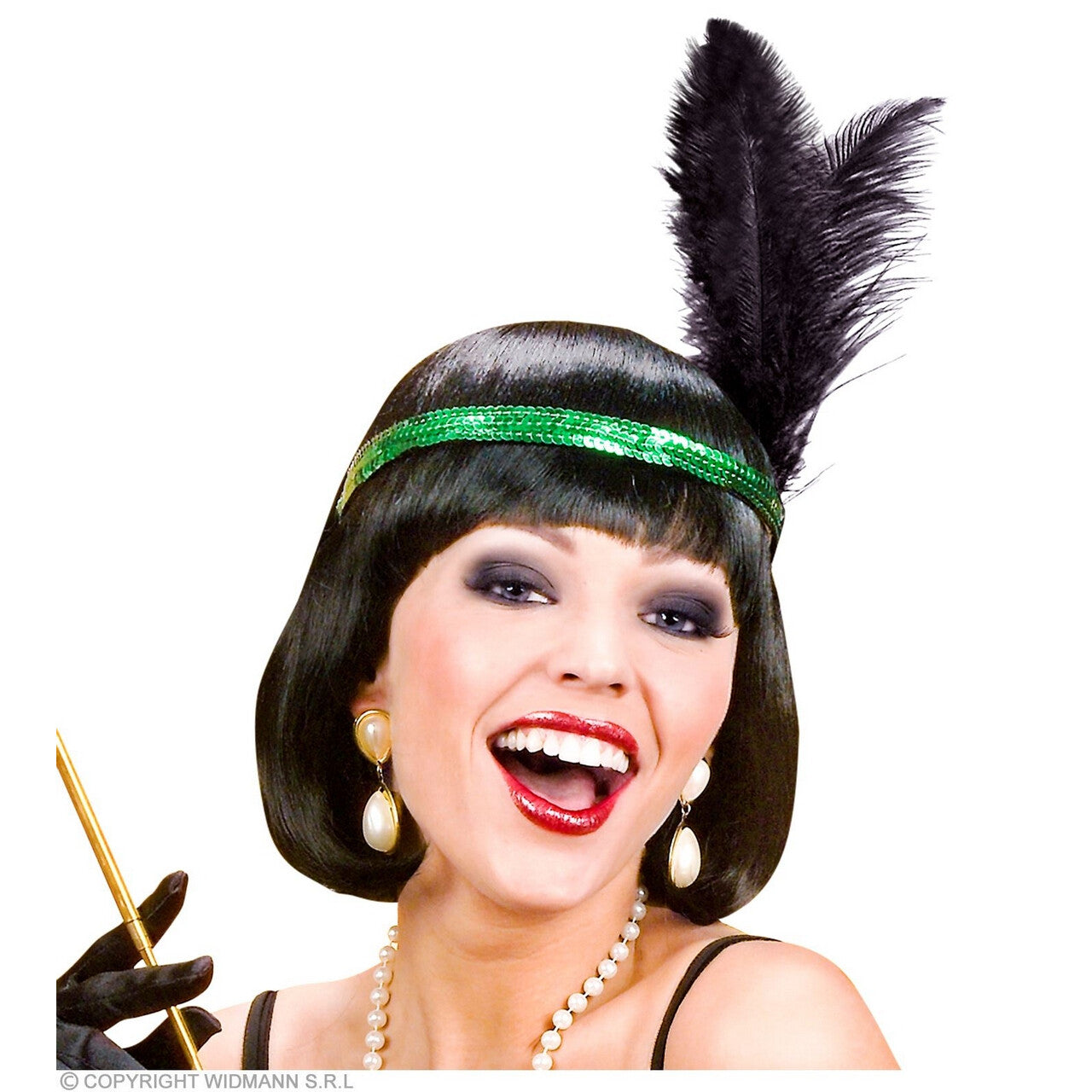 Op deze afbeelding zie je een Accessoires, van het merk Widmann. Roaring Twenties Pailletten Hoofdband Met 2 Veren, Groen
