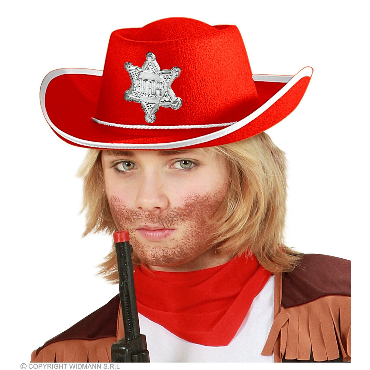 Op deze afbeelding zie je een Accessoires, van het merk Widmann. Beruchte Sheriff Van Kidstown Cowboyhoed Kind Rood